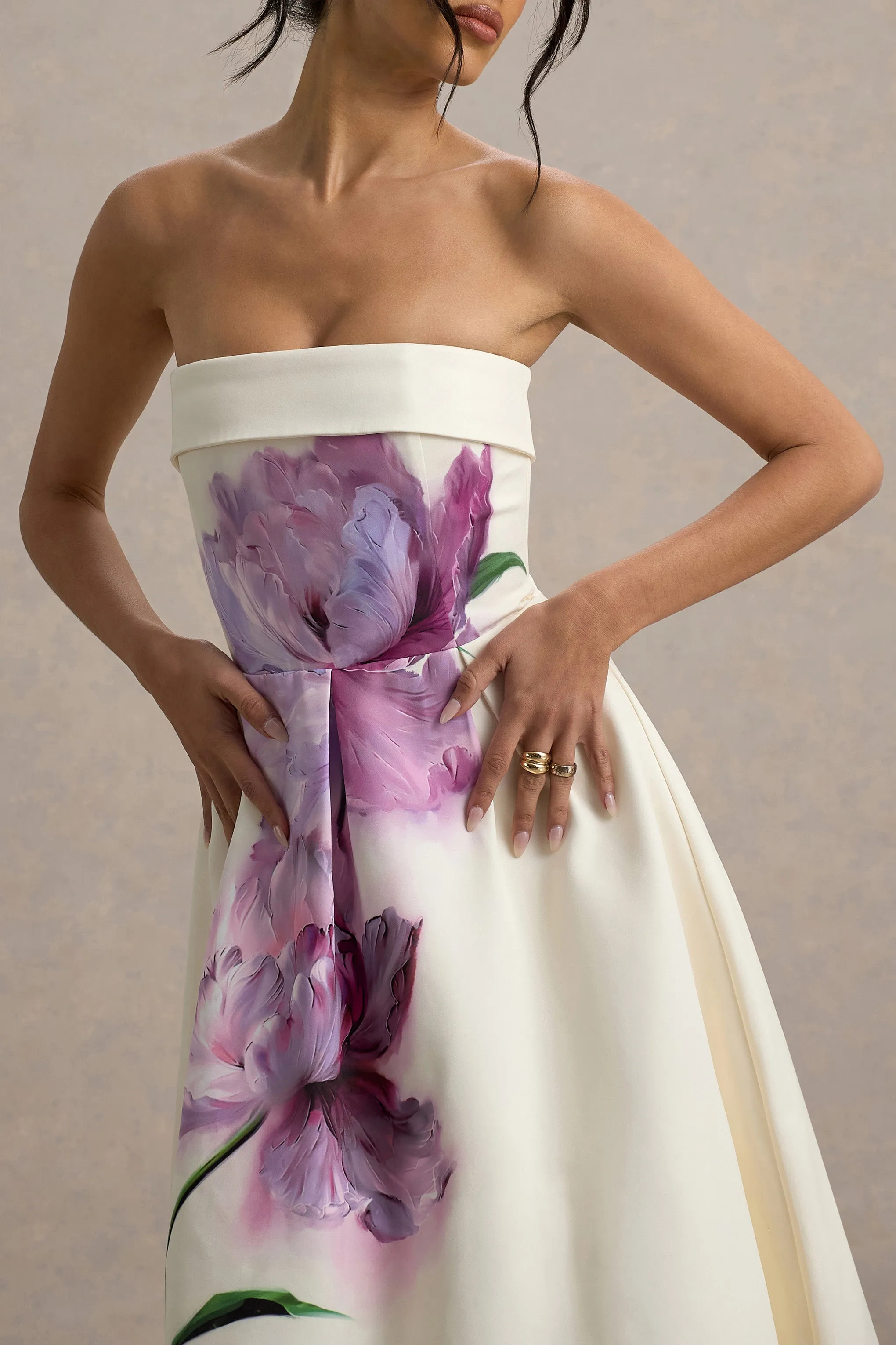 Annalise | Peony Floral Print Bandeau Skater Midi Dress Club L London