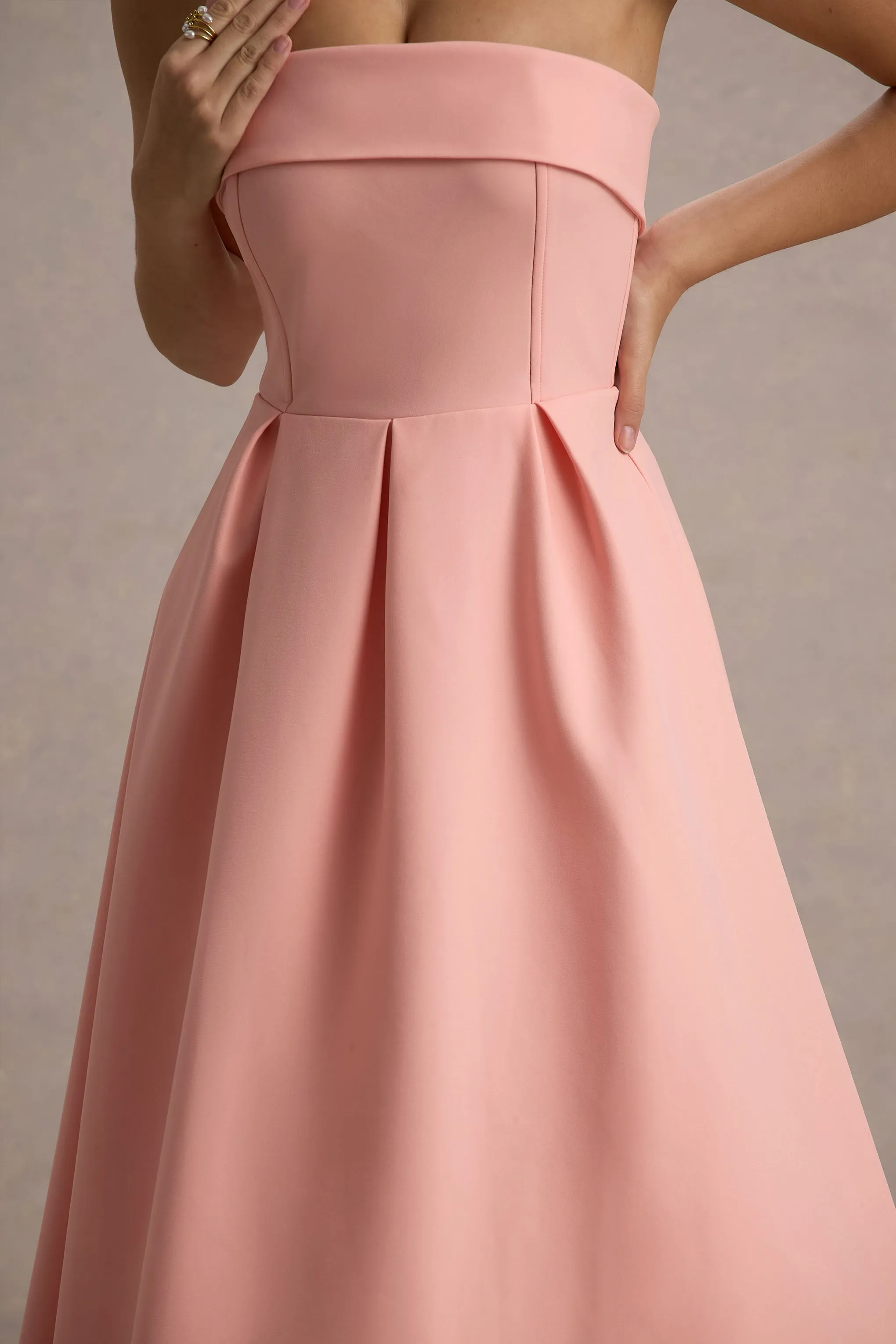 Annalise | Pink Bandeau Skater Midi Dress Club L London
