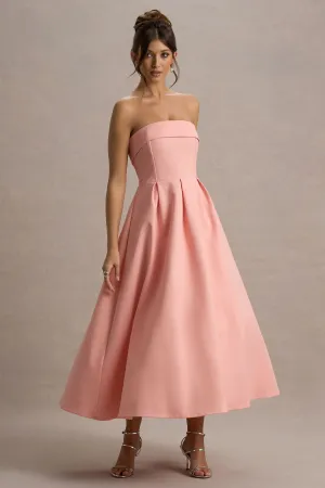Annalise | Pink Bandeau Skater Midi Dress Club L London