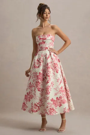 Annalise | Pink Floral Print Bandeau Skater Midi Dress Club L London