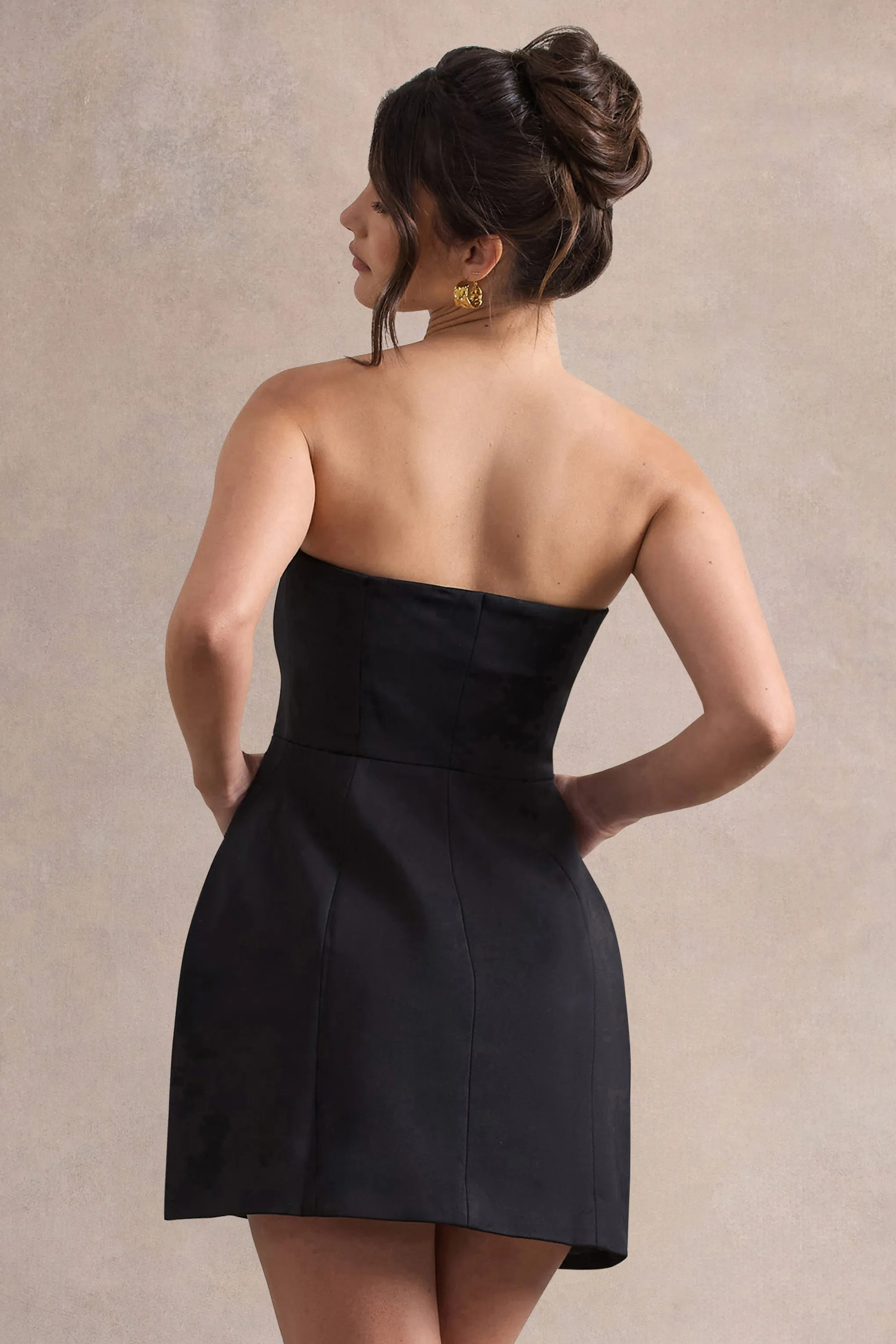 Anniston | Black Bandeau Tailored Buttoned Mini Dress Club L London