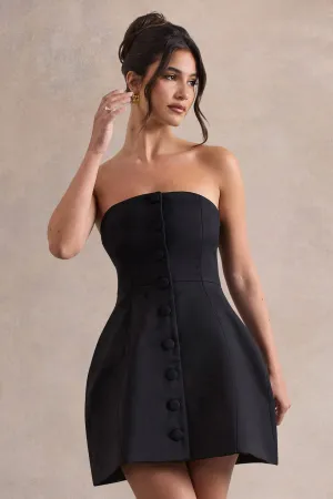 Anniston | Black Bandeau Tailored Buttoned Mini Dress Club L London