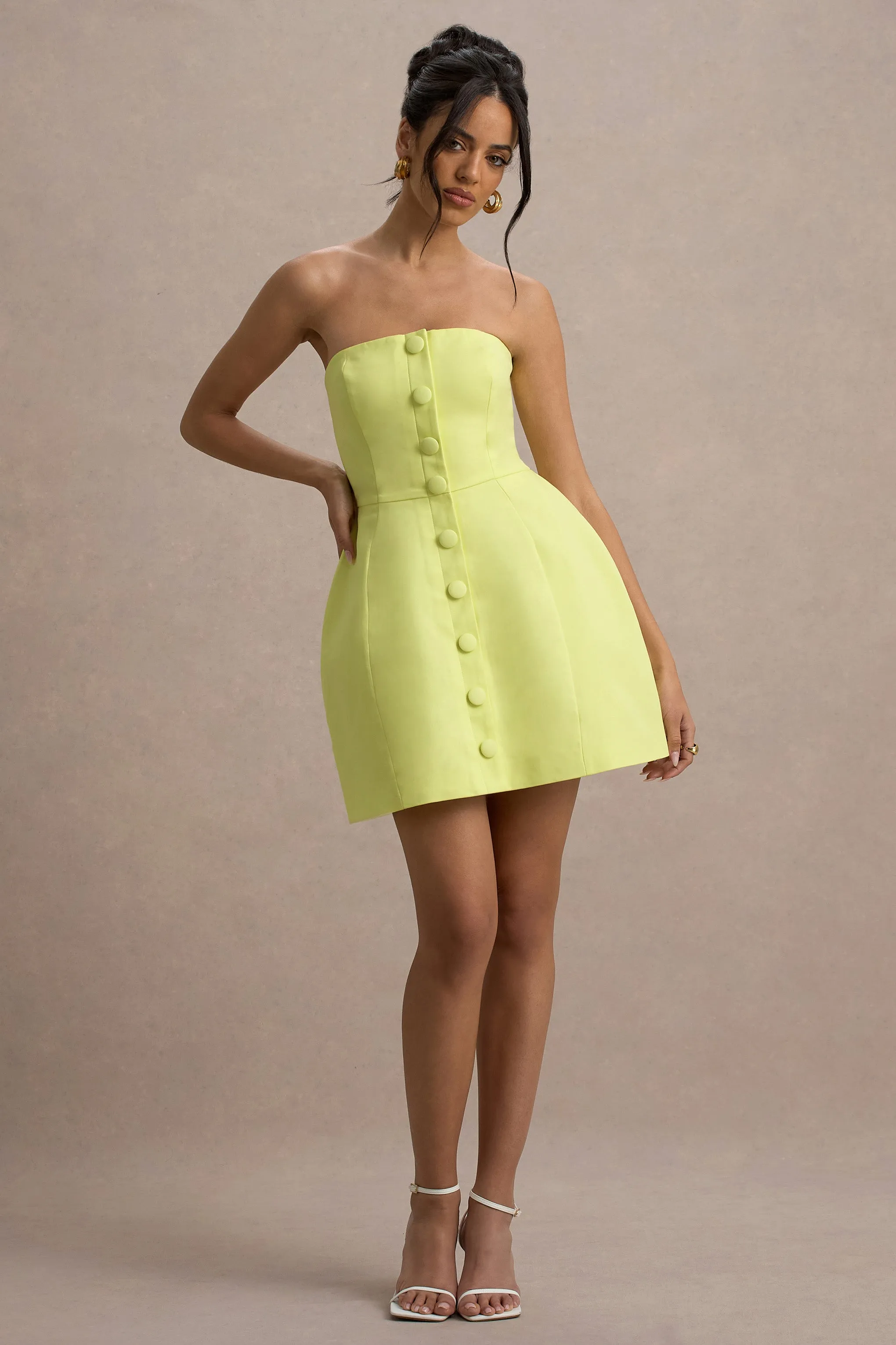 Anniston | Lemon Bandeau Tailored Button Mini Dress Club L London