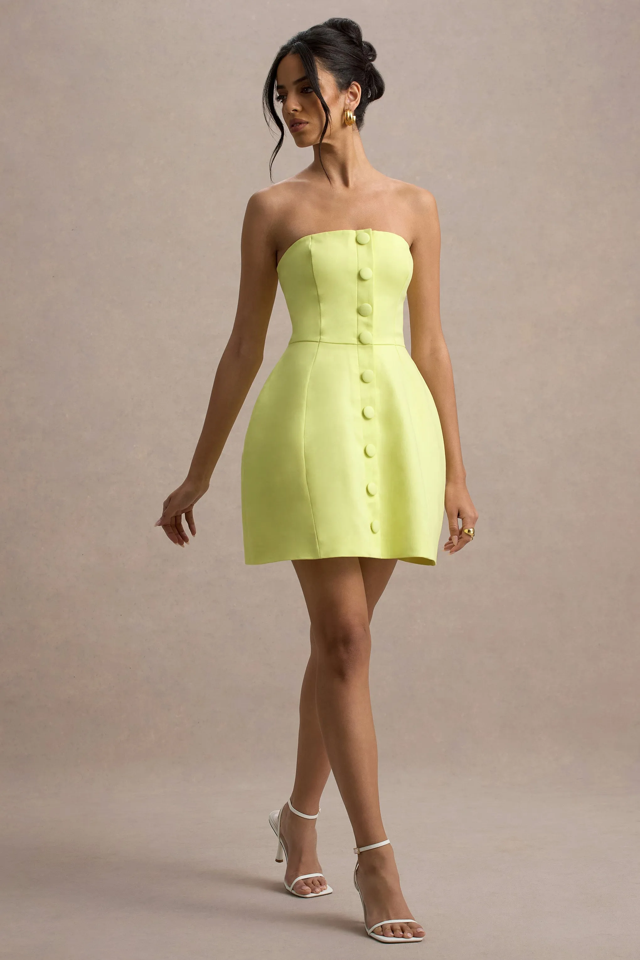 Anniston | Lemon Bandeau Tailored Button Mini Dress Club L London