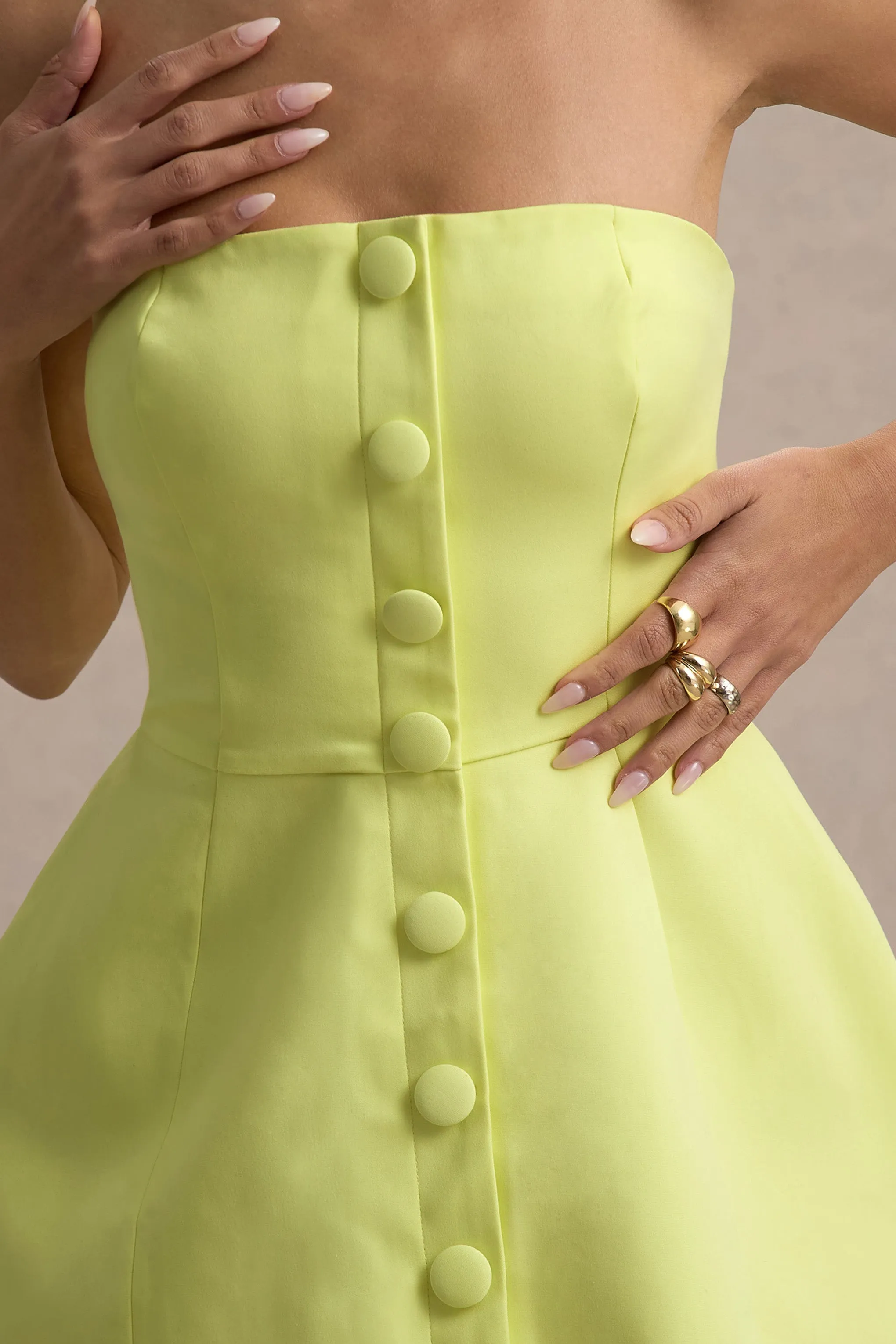 Anniston | Lemon Bandeau Tailored Button Mini Dress Club L London
