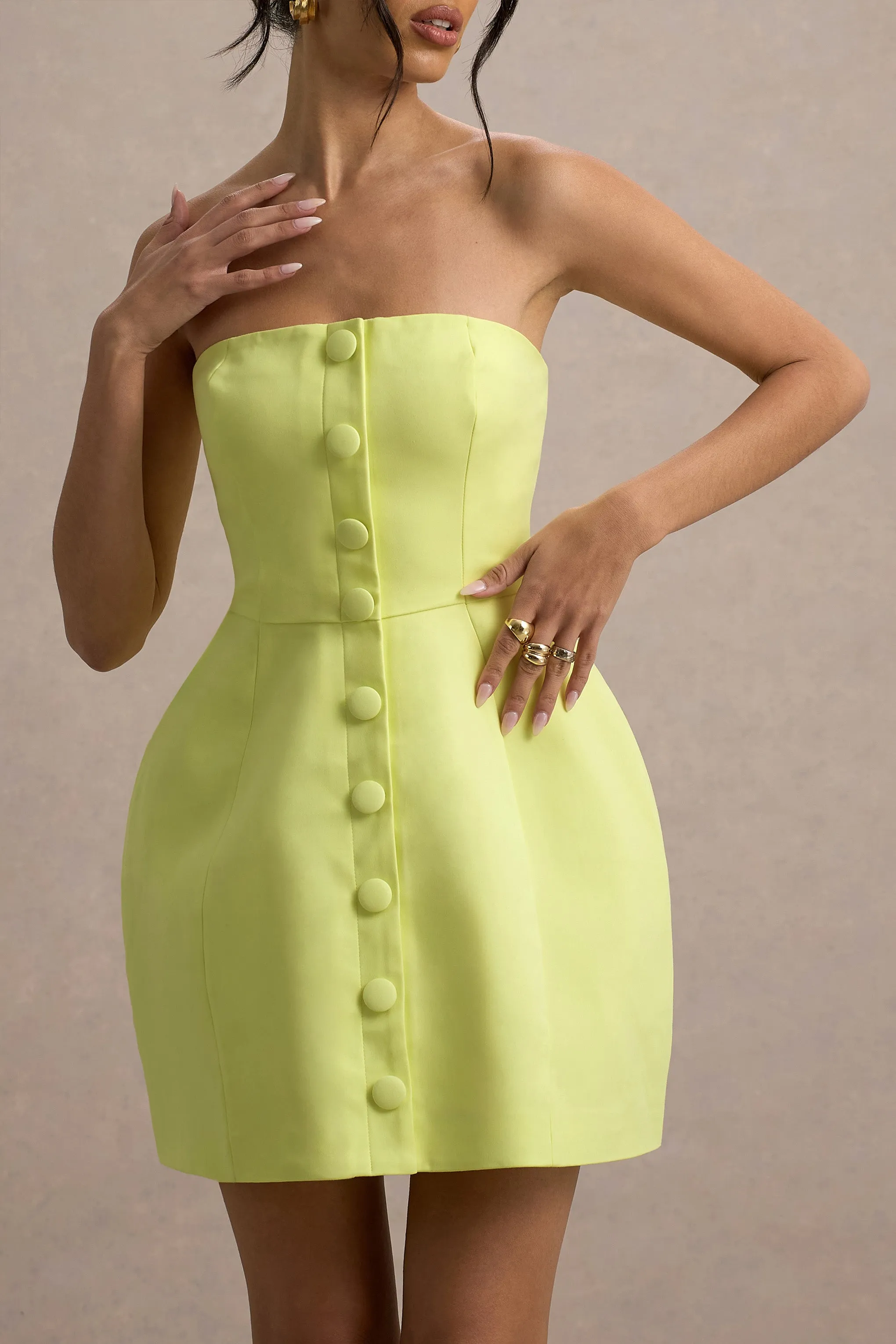 Anniston | Lemon Bandeau Tailored Button Mini Dress Club L London