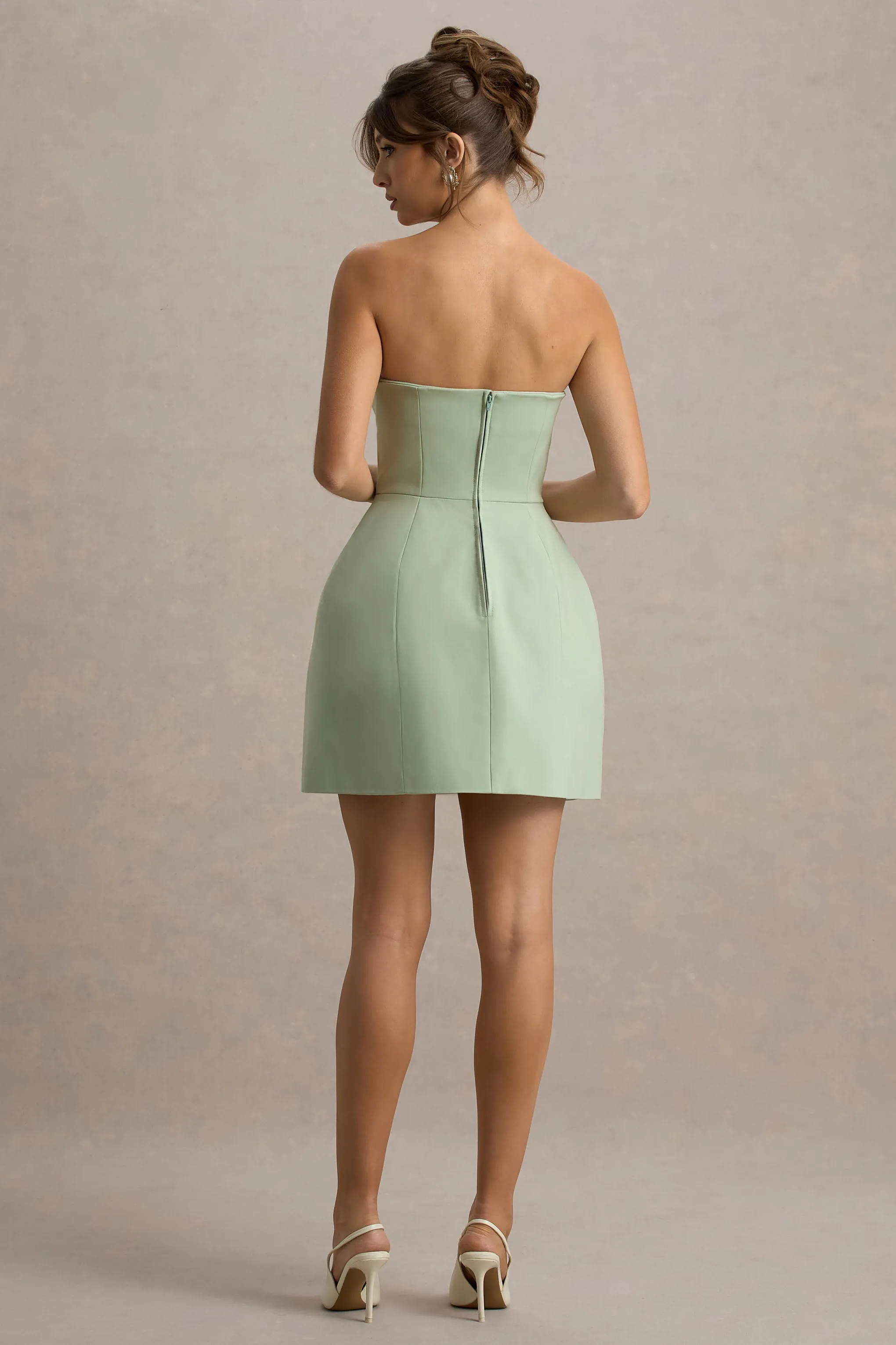 Anniston | Light Green Bandeau Tailored Button Mini Dress Club L London