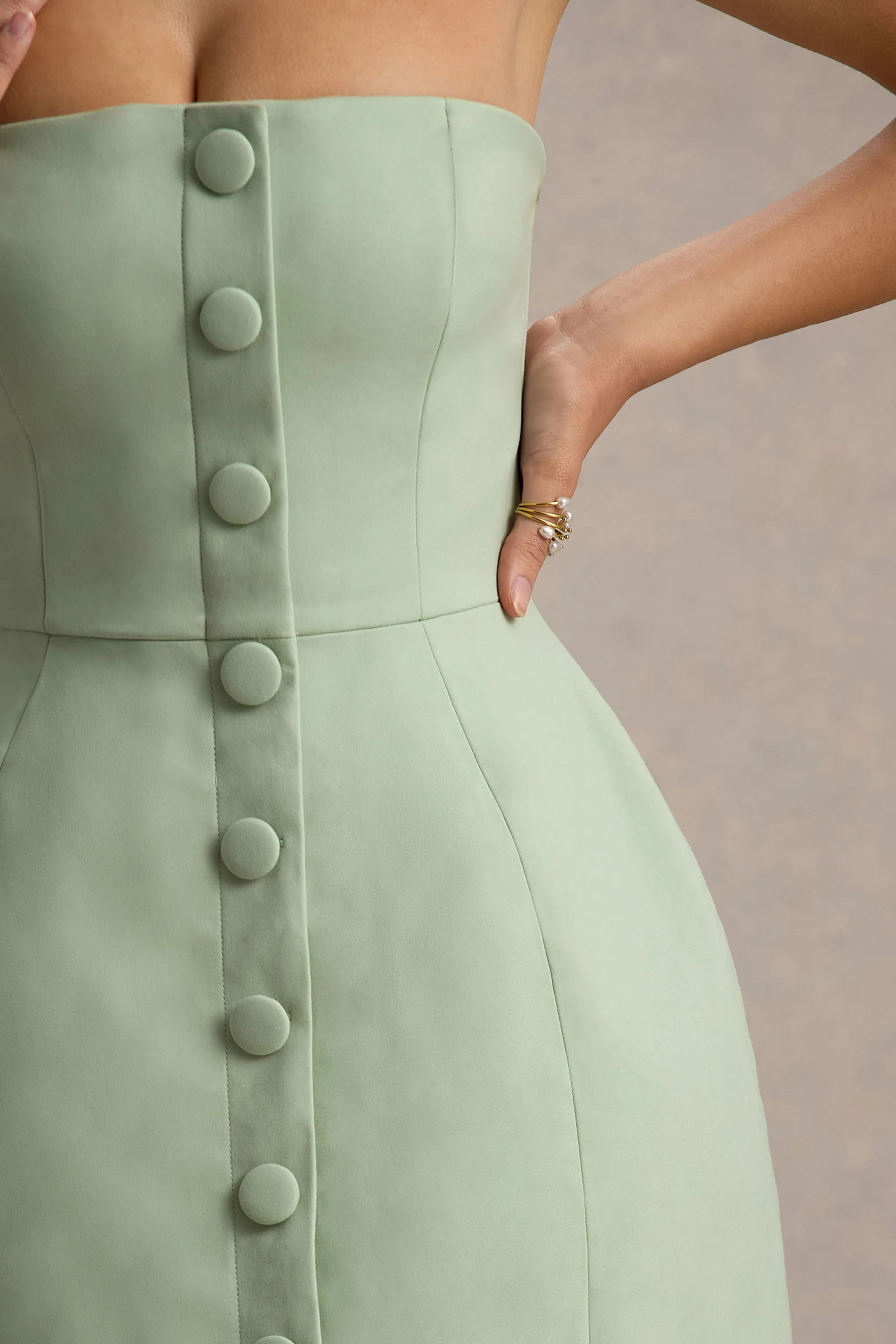 Anniston | Light Green Bandeau Tailored Button Mini Dress Club L London