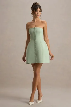 Anniston | Light Green Bandeau Tailored Button Mini Dress Club L London