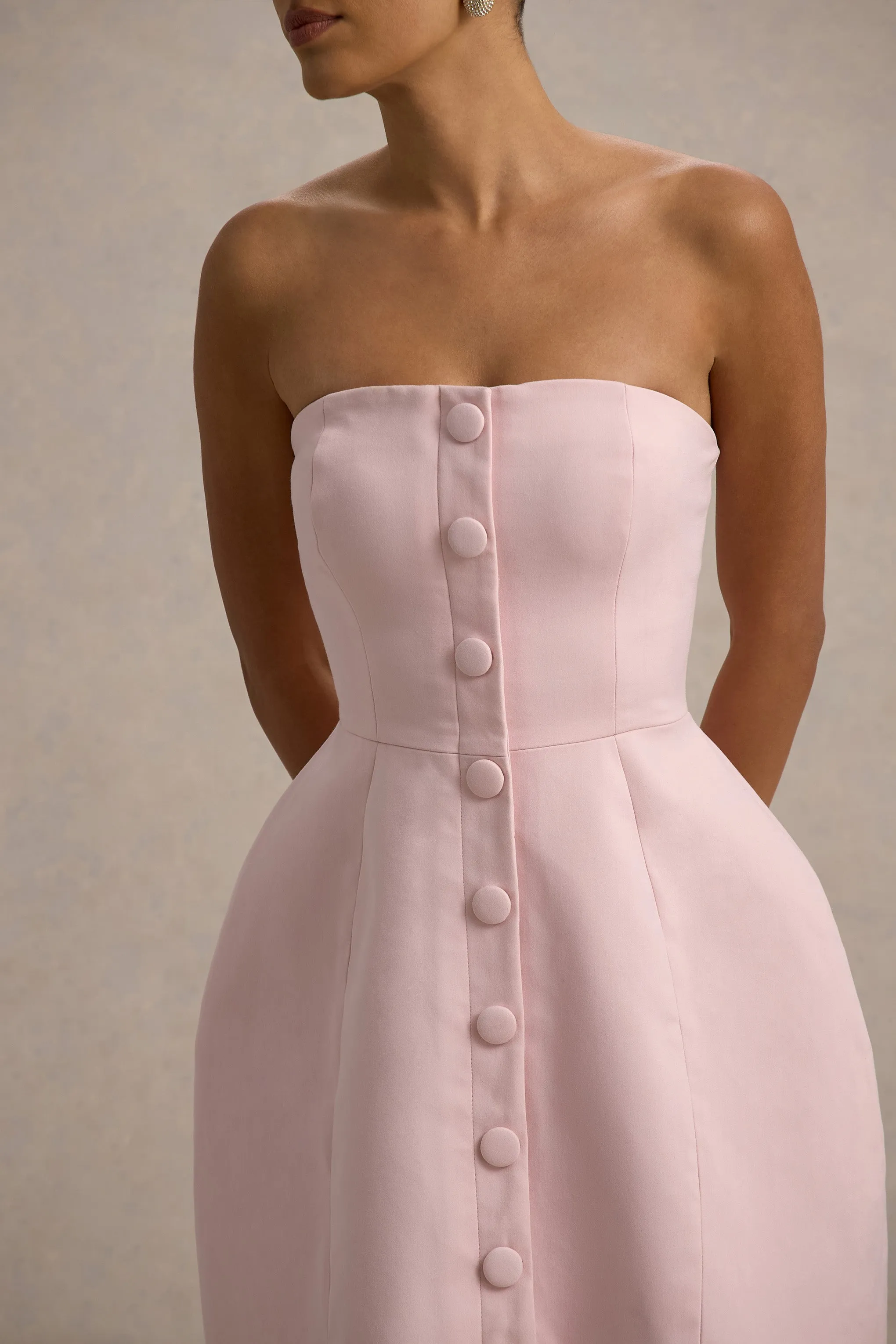 Anniston | Pink Bandeau Tailored Button Mini Dress Club L London