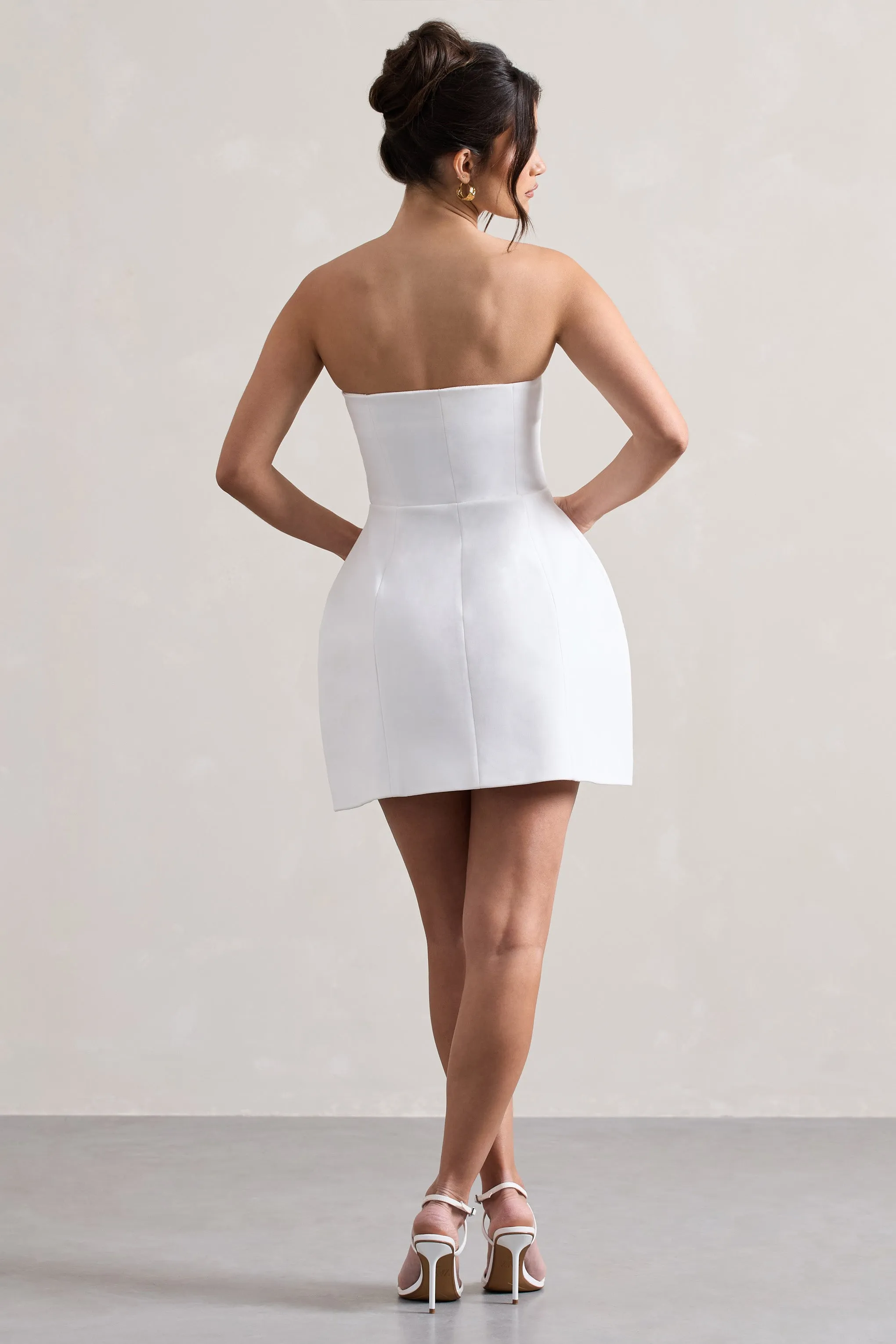 Anniston | White Bandeau Tailored Buttoned Mini Dress Club L London