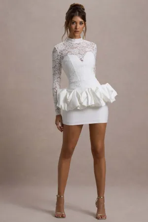 Antheia | White Lace Long-Sleeve Peplum Mini Dress Club L London