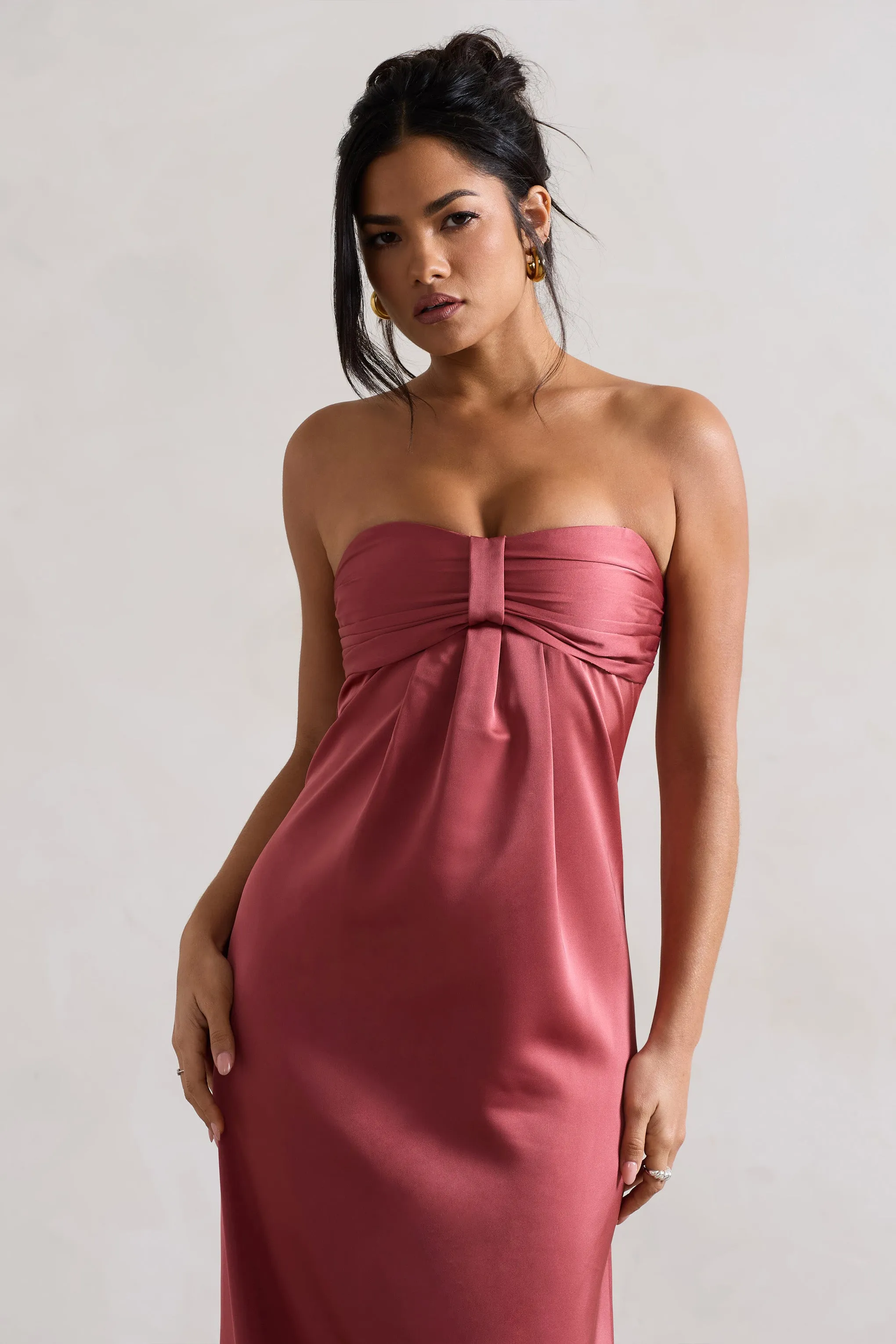 April | Rose Pink Satin Sweetheart Maxi Dress Club L London