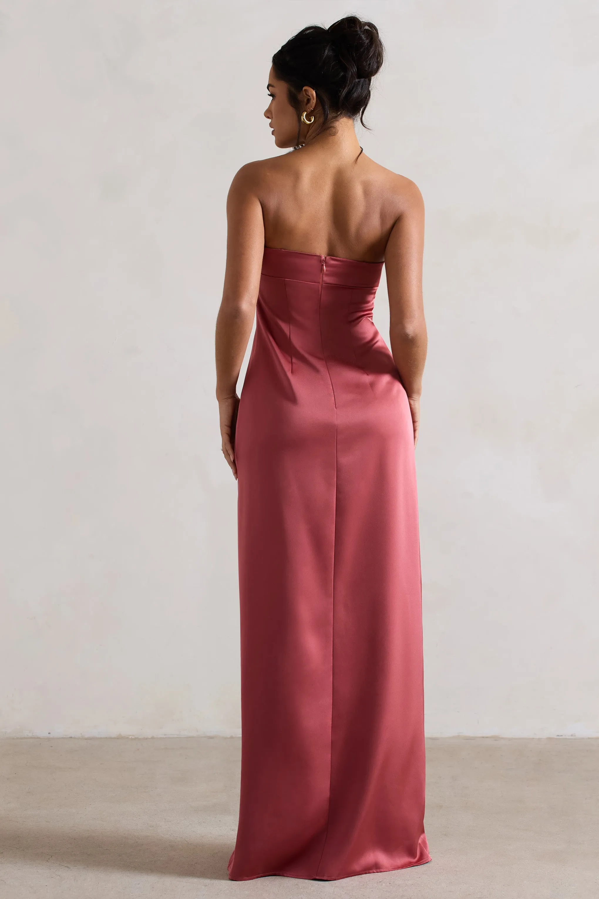 April | Rose Pink Satin Sweetheart Maxi Dress Club L London