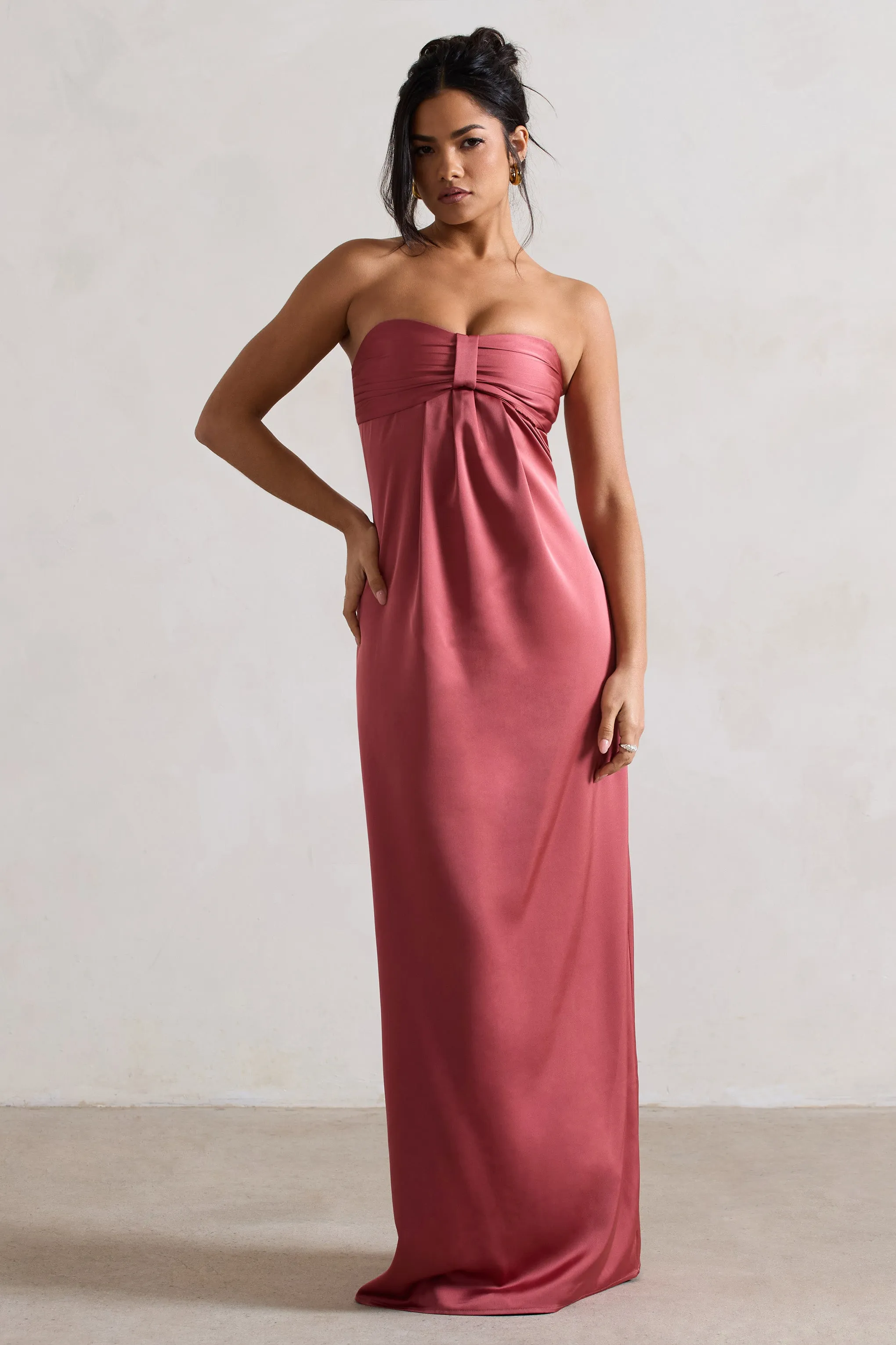 April | Rose Pink Satin Sweetheart Maxi Dress Club L London