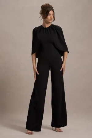 Arbor | Black Cape-Sleeve Straight-Leg Jumpsuit Club L London