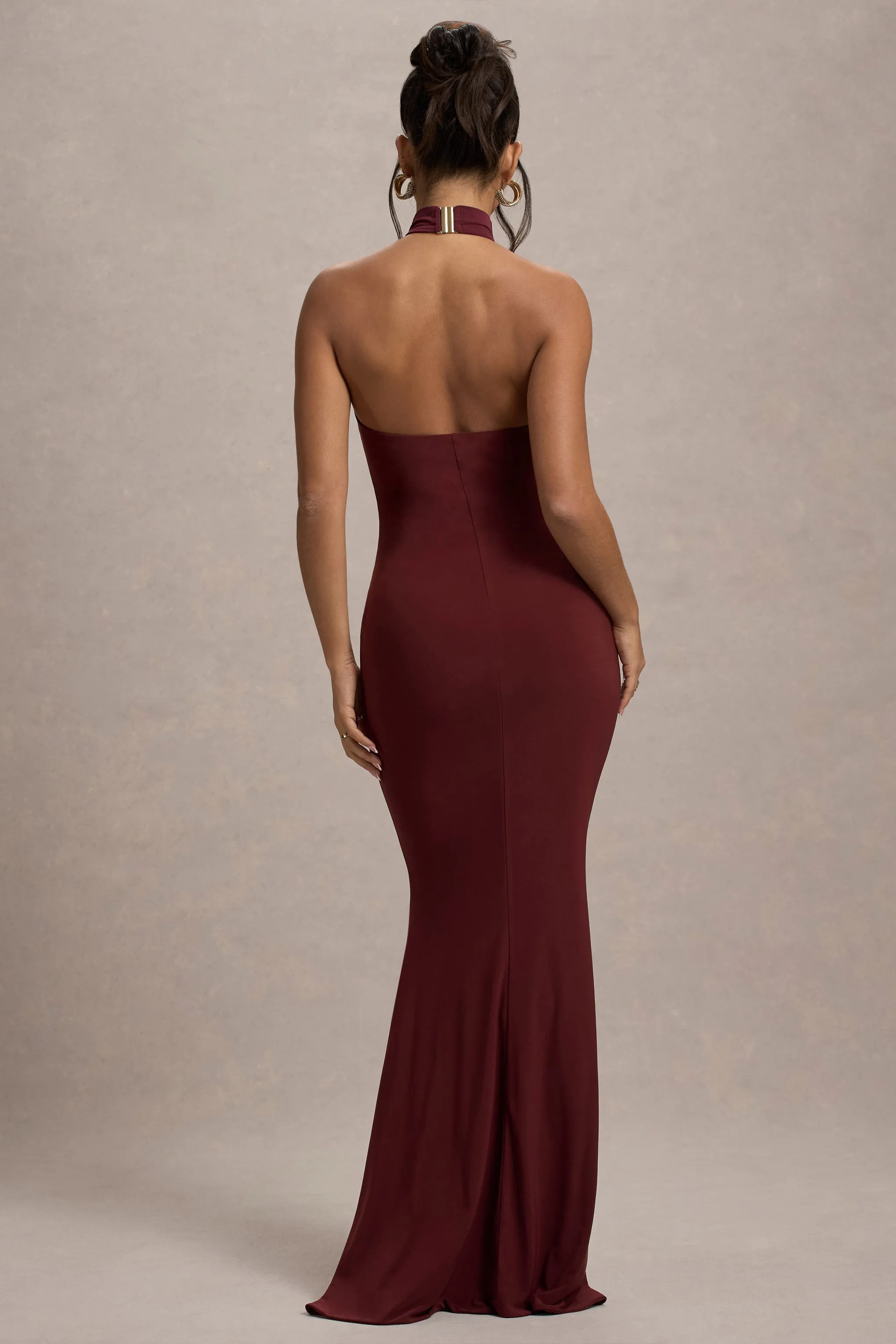 Arietta | Port High-Neck Ruched Fishtail Maxi Dress Club L London