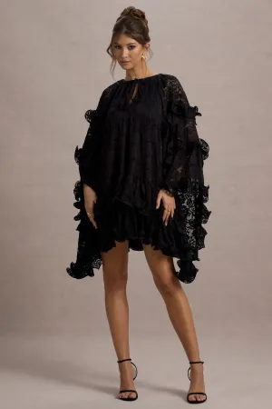 Arlington | Black Lace Cape-Sleeve Mini Dress Club L London