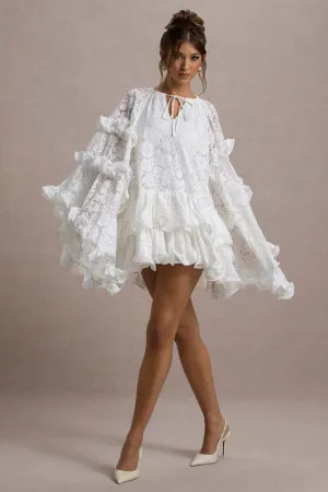 Arlington | White Lace Cape-Sleeve Mini Dress Club L London