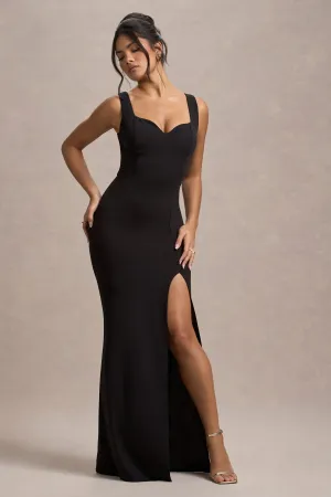 Ashburn | Black Strappy Sweetheart Split Maxi Dress Club L London