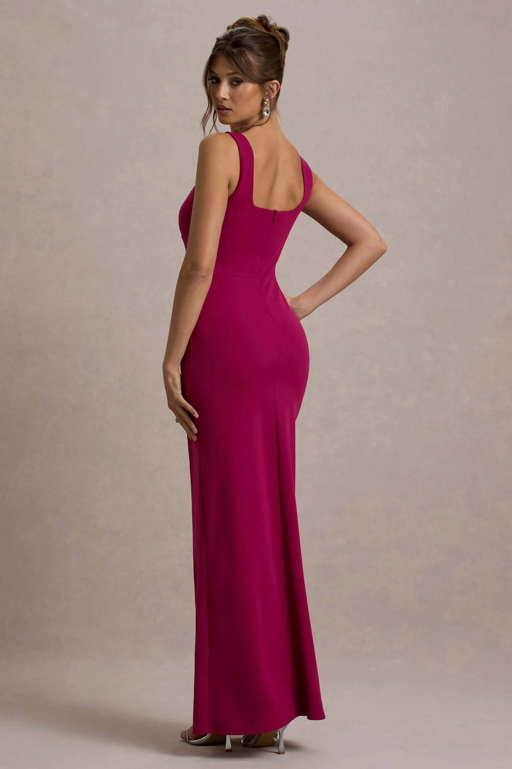 Ashburn | Mulberry Strappy Sweetheart Split Maxi Dress Club L London