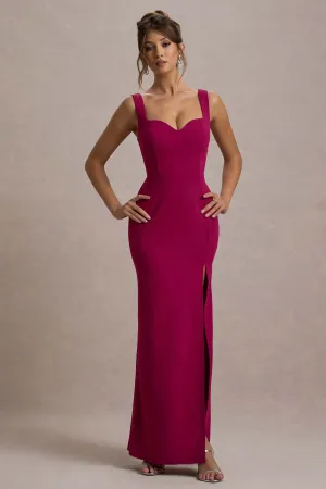Ashburn | Mulberry Strappy Sweetheart Split Maxi Dress Club L London