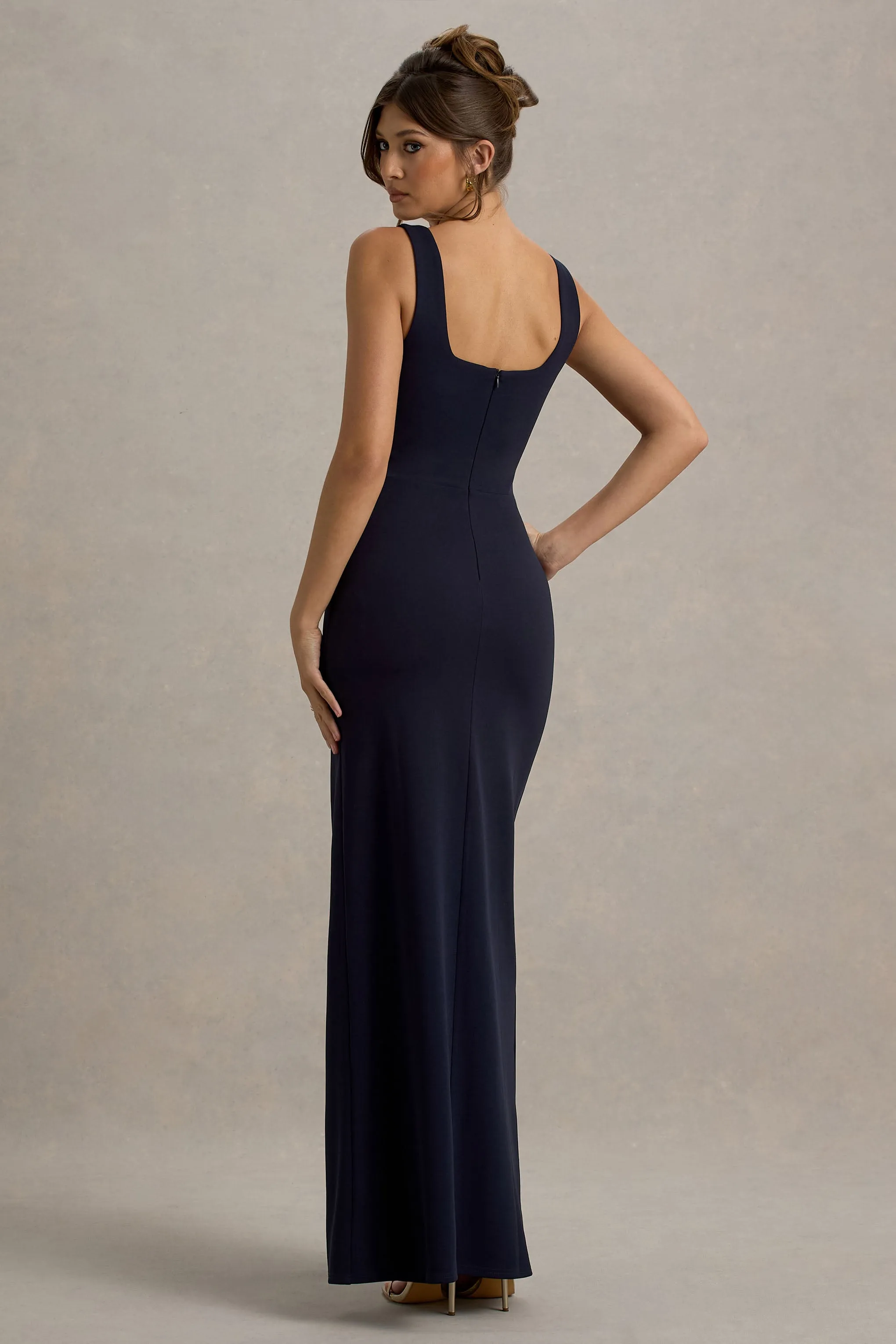 Ashburn | Navy Strappy Sweetheart Split Maxi Dress Club L London