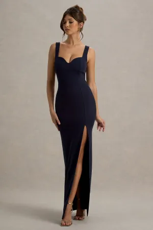 Ashburn | Navy Strappy Sweetheart Split Maxi Dress Club L London