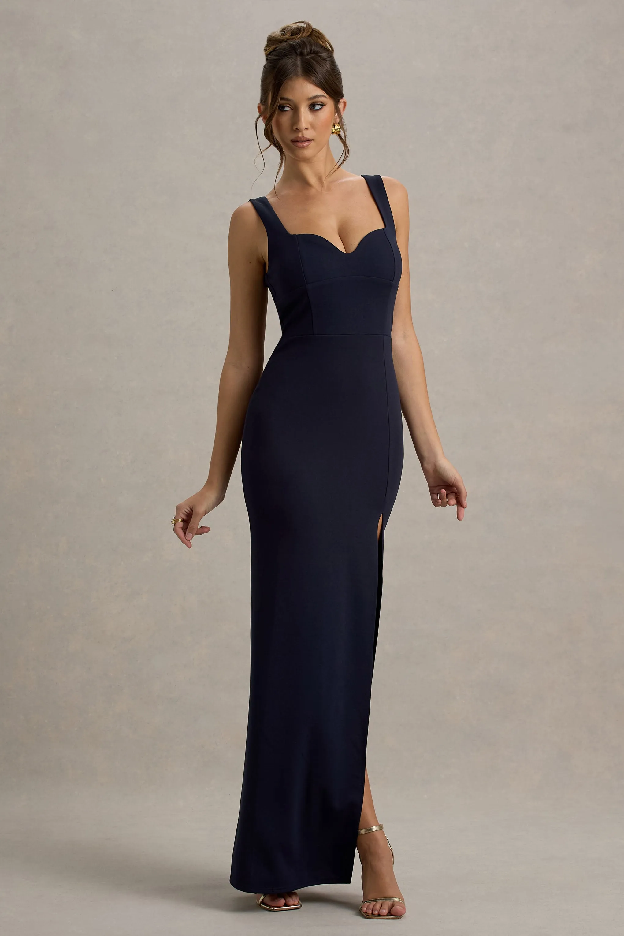 Ashburn | Navy Strappy Sweetheart Split Maxi Dress Club L London