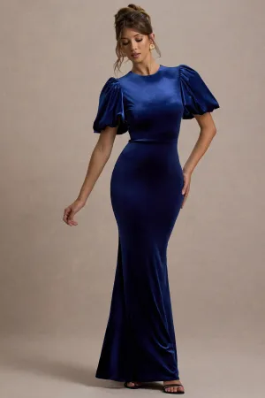 Ashlin | Navy Velvet Puff-Sleeve Maxi Dress Club L London