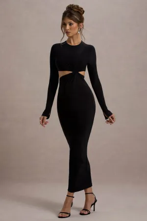 Attina | Black Long-Sleeve Twisted Cut-Out Maxi Dress Club L London