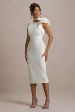Aubrie | Ecru Midi Dress With Bow Details Club L London