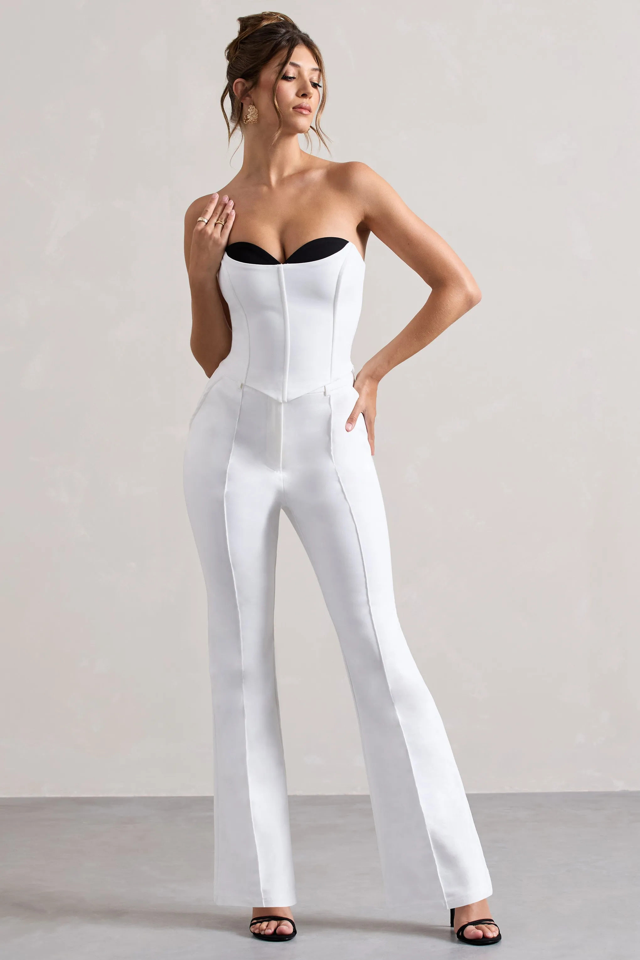 Aubriella | White Strapless Lace-Up Corset Top Club L London