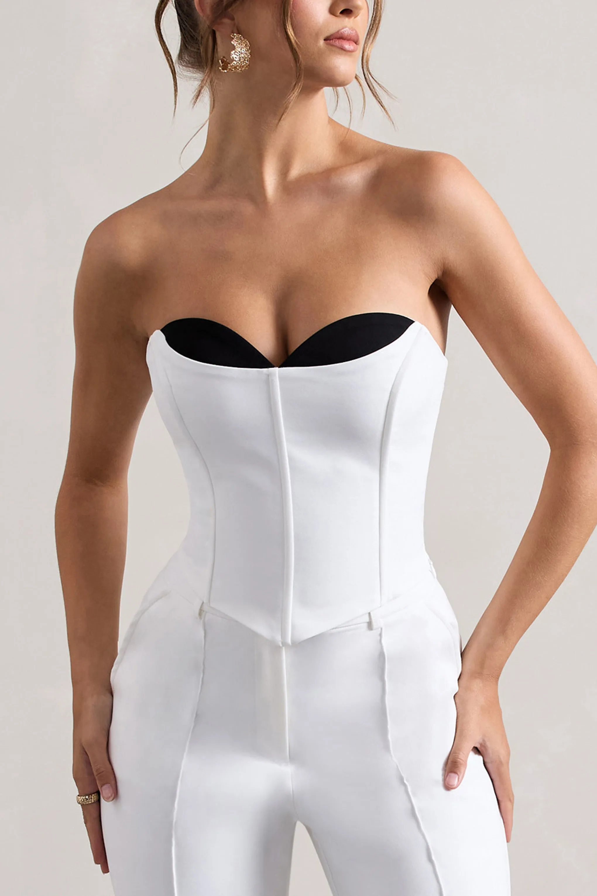 Aubriella | White Strapless Lace-Up Corset Top Club L London