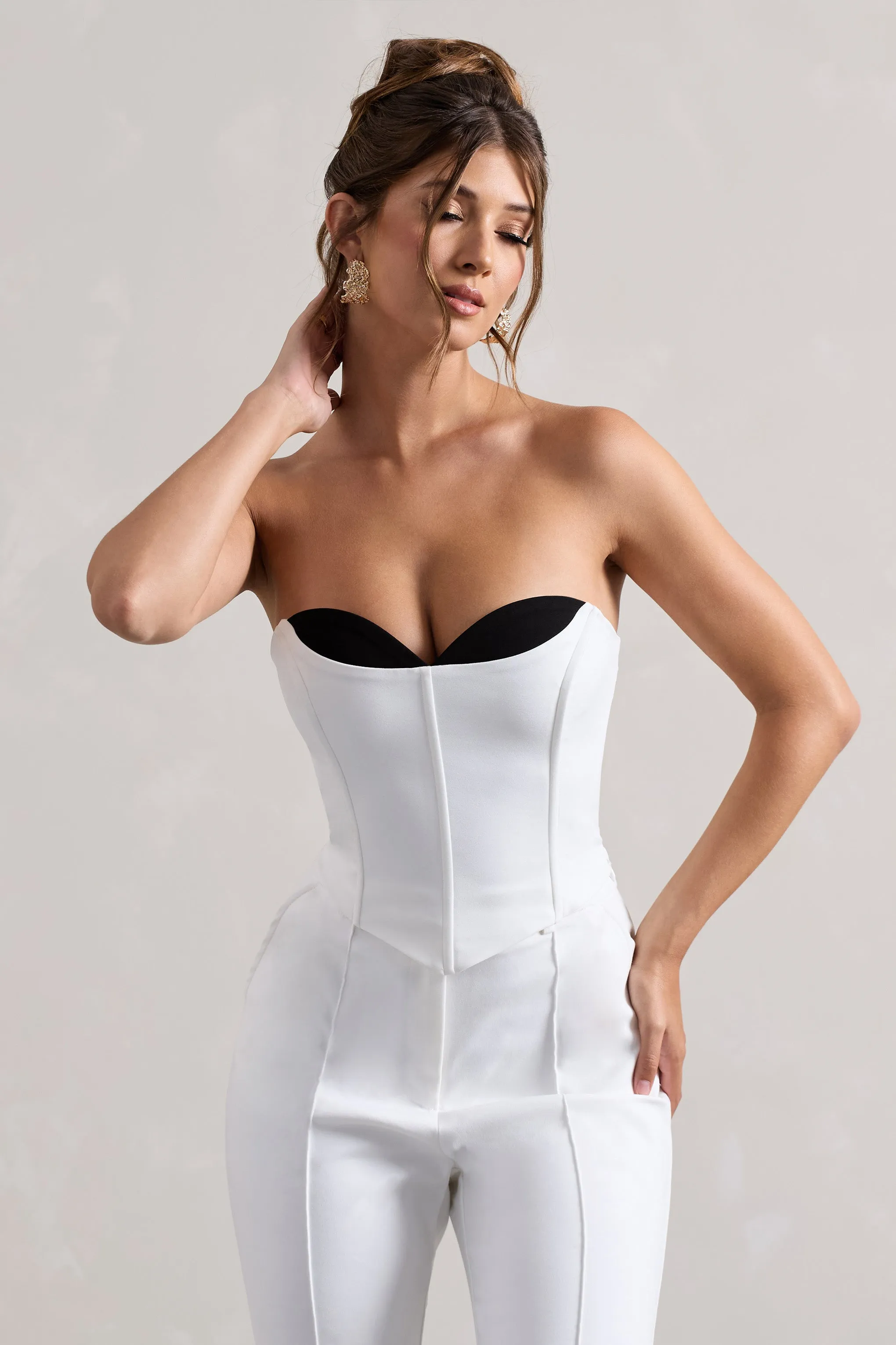 Aubriella | White Strapless Lace-Up Corset Top Club L London