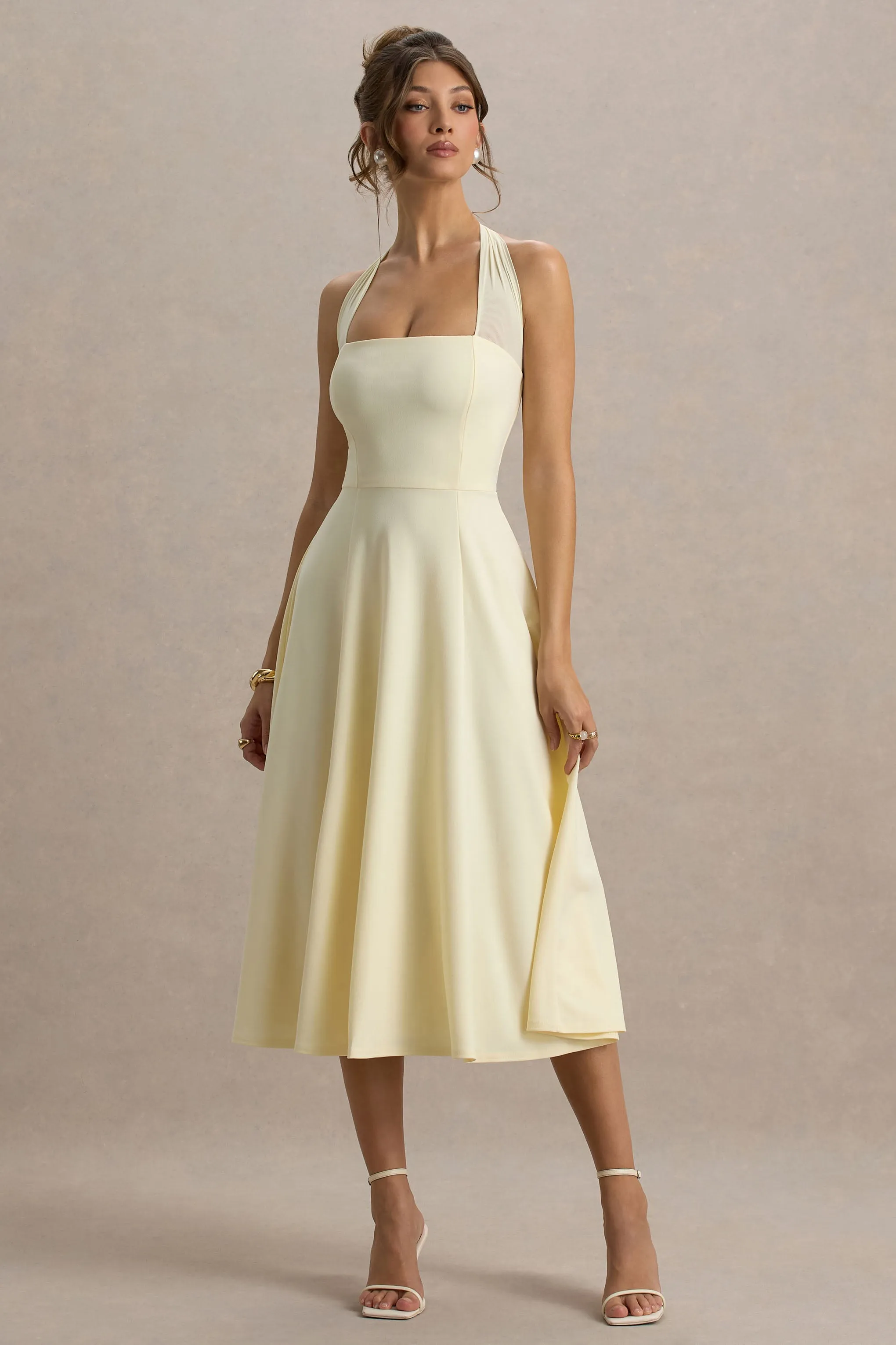 Auburn | Pale Lemon Halter-Neck Midi Dress Club L London
