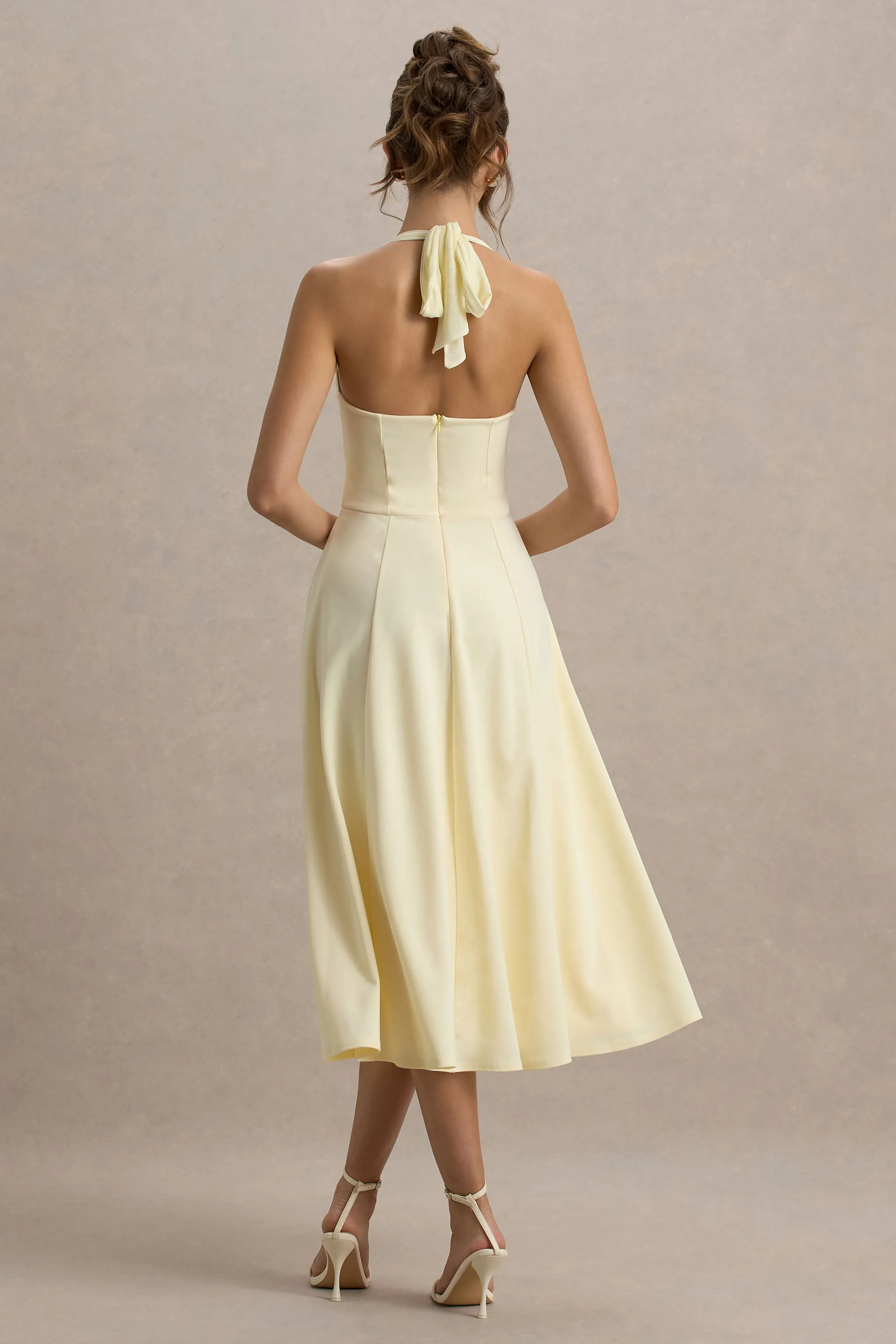 Auburn | Pale Lemon Halter-Neck Midi Dress Club L London