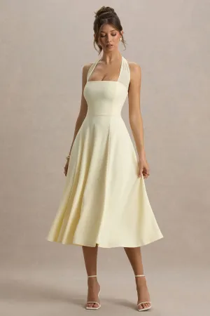 Auburn | Pale Lemon Halter-Neck Midi Dress Club L London