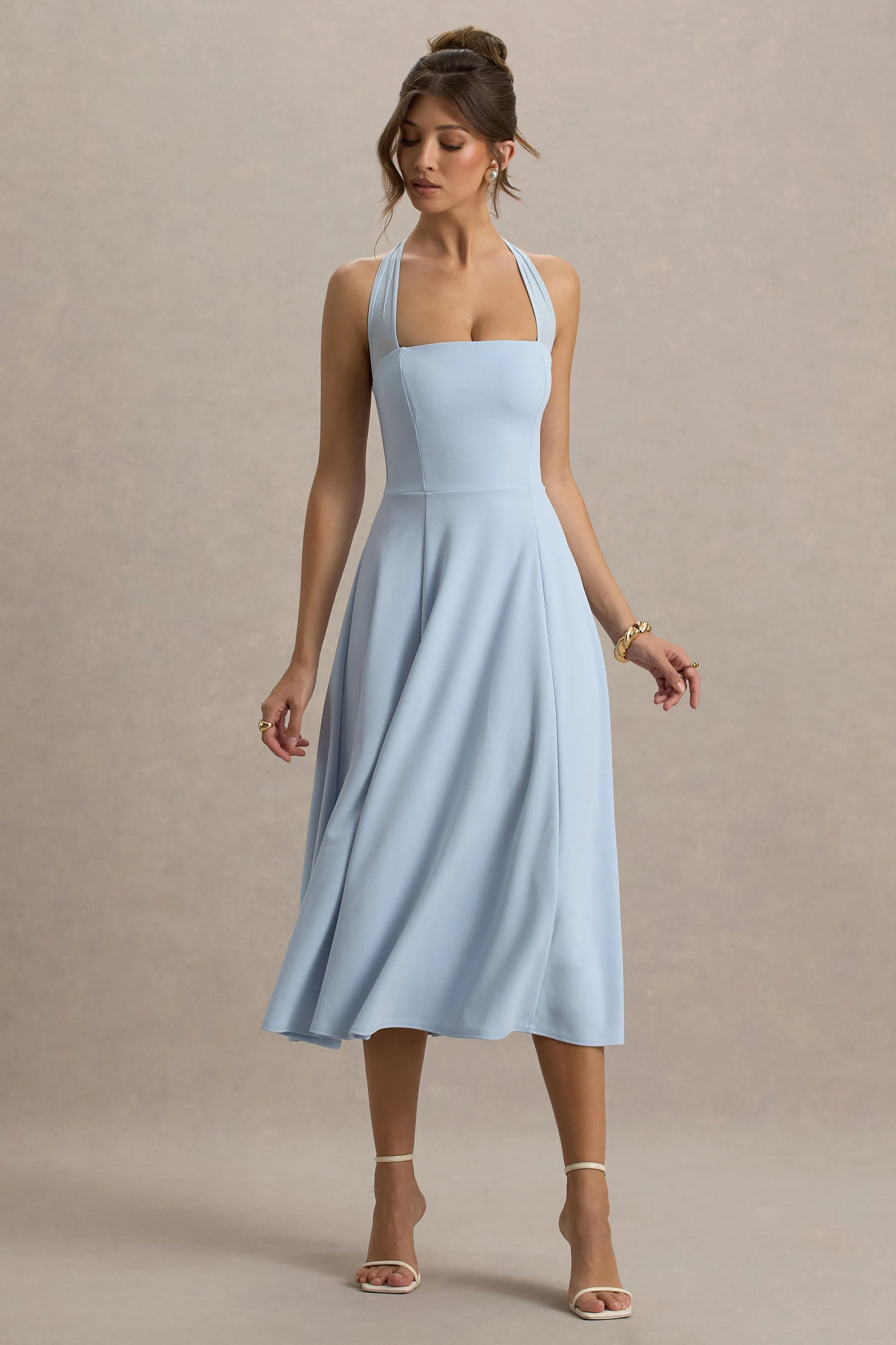 Auburn | Powder Blue Halter-Neck Midi Dress Club L London