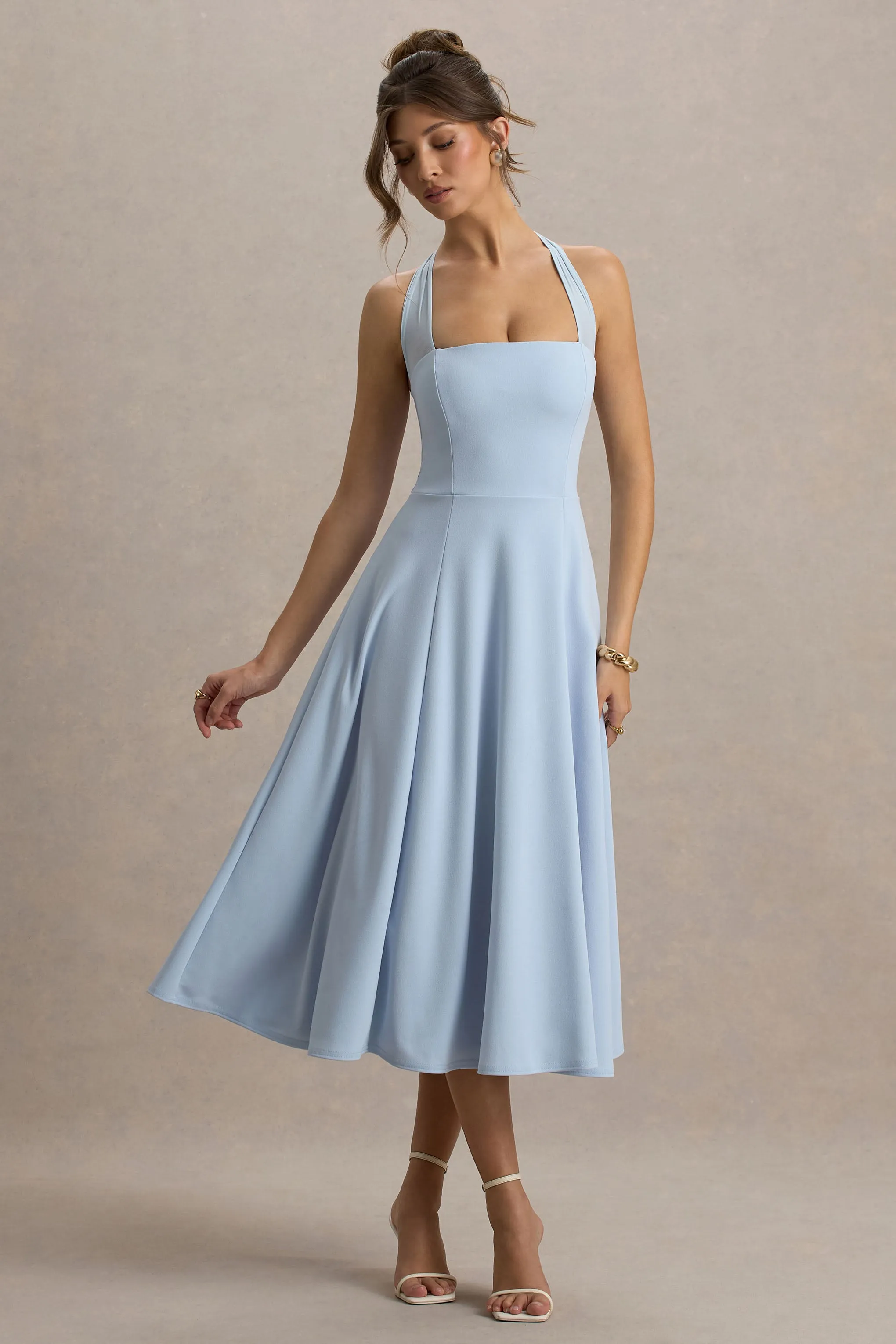 Auburn | Powder Blue Halter-Neck Midi Dress Club L London