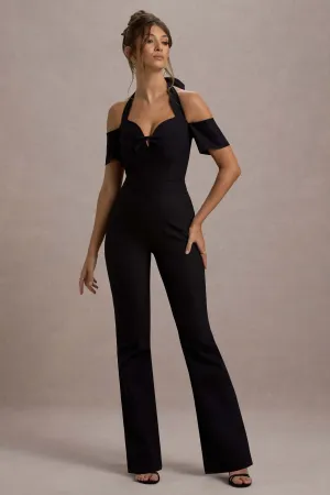 Aurea | Black Halter-Neck Flared-Leg Jumpsuit Club L London