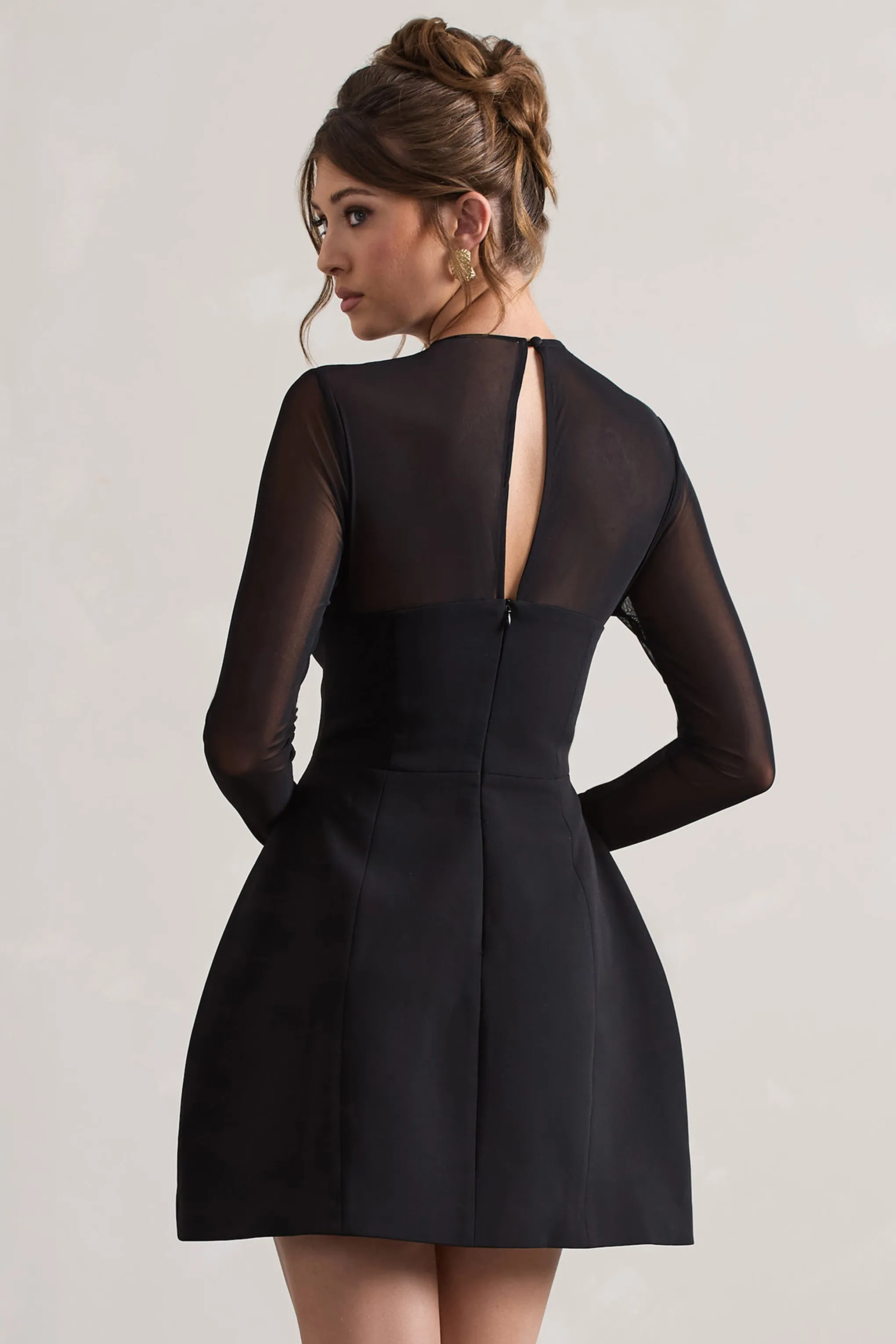 Austen | Black Mesh Long-Sleeve Mini Dress Club L London
