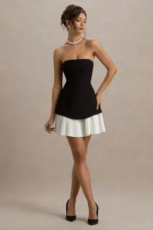 Autumn | Black & White Bandeau Mini Dress With Pleats Club L London