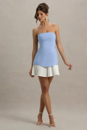Autumn | Powder Blue Bandeau Mini Dress With Pleats Club L London