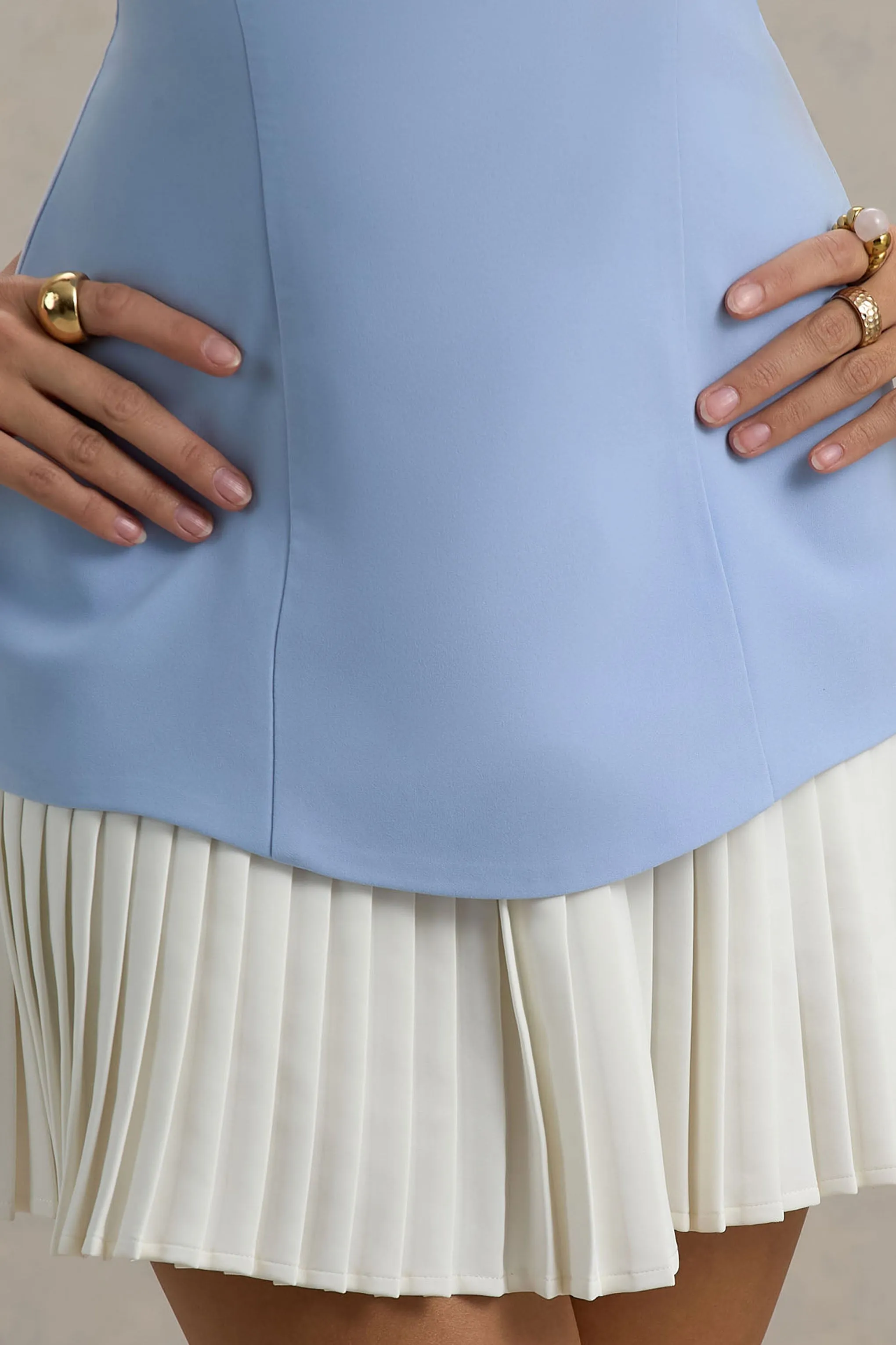 Autumn | Powder Blue Bandeau Mini Dress With Pleats Club L London