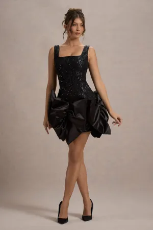 Aveline | Black Lace Square-Neck Mini Dress With Bows Club L London
