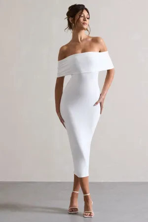 Averie | White Bodycon Bardot Midi Dress Club L London