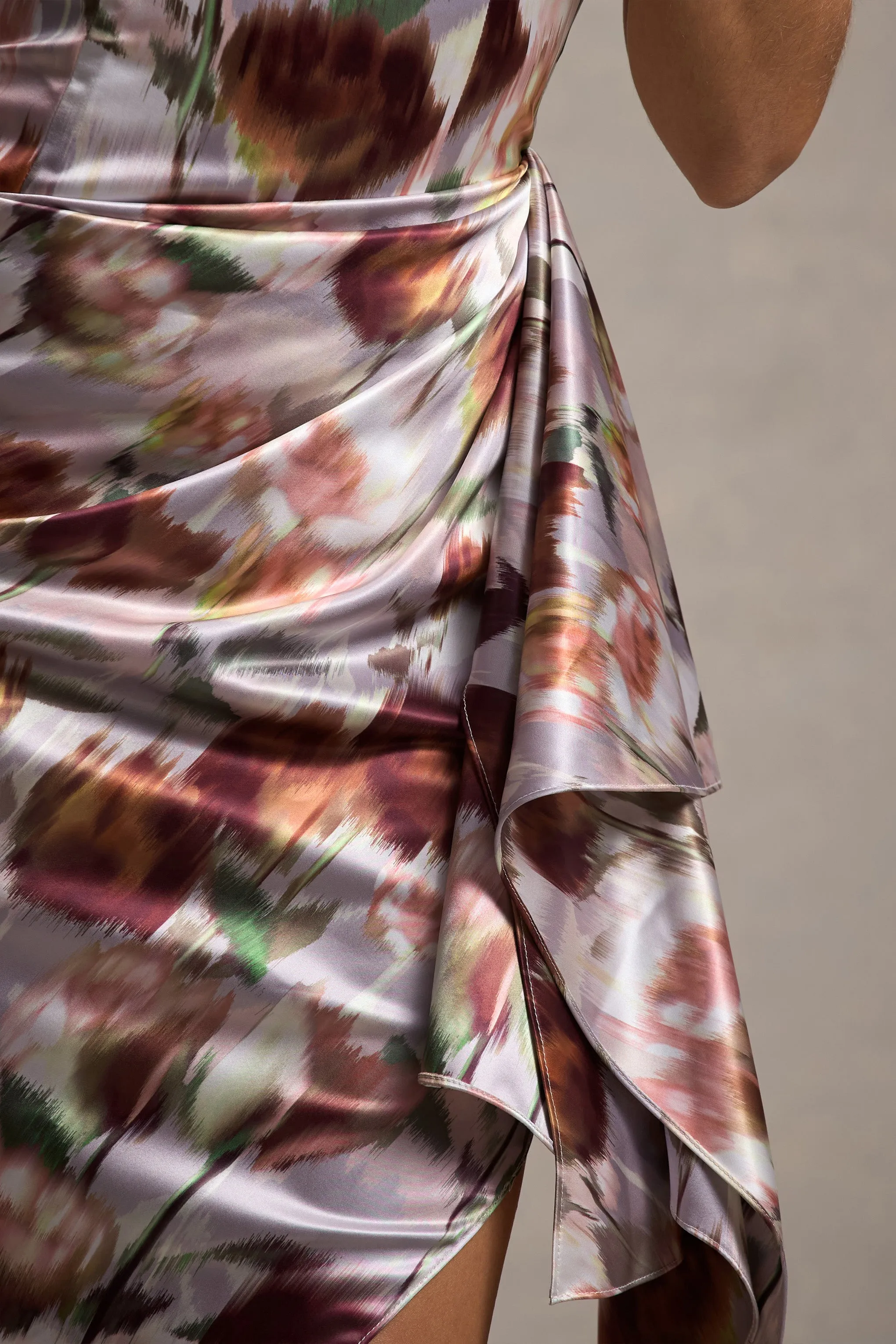 Axel | Cream Floral Print Satin Strapless Wrap Midi Dress Club L London