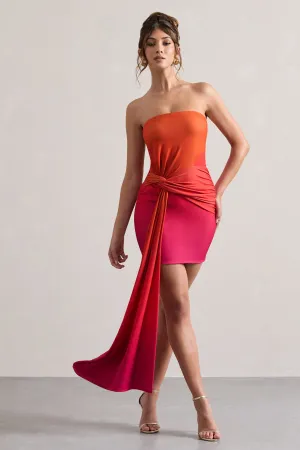 Azora | Pink & Orange Ombre Bandeau Mini Dress With Twisted Sash Club L London