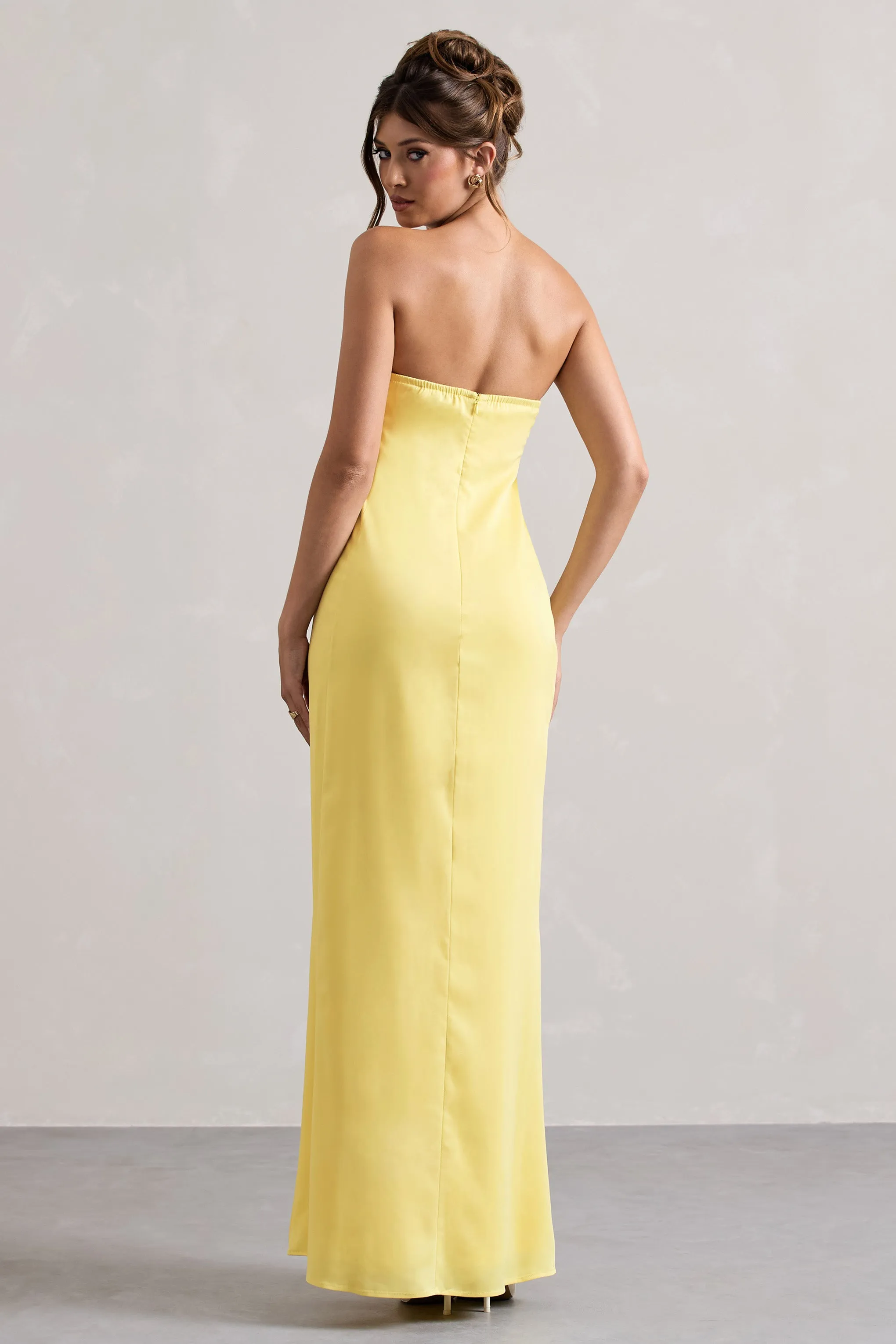Azra | Lemon Satin Bandeau Maxi Dress Club L London